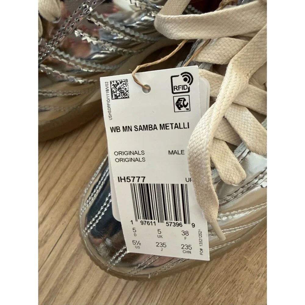 Adidas X Wales Bonner Samba Metallic Leather Sneakers Silver NWT Size 7